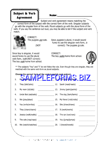 Subject Verb Agreement Worksheets 3 pdf free